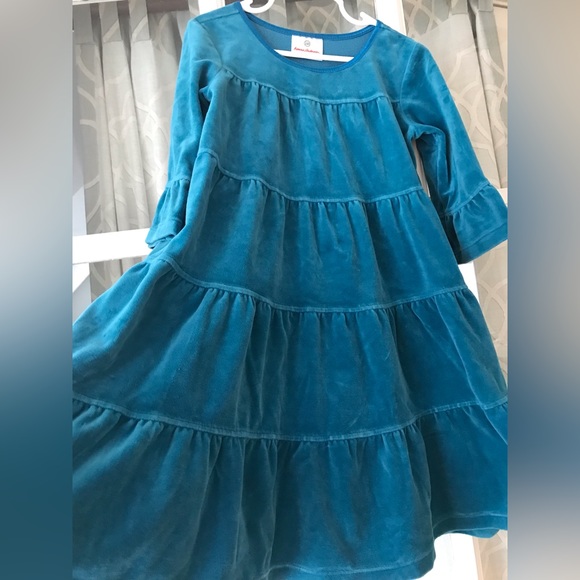 Hanna Andersson size 110 5T velvety velour dress in teal, PLAY CONDITION - Picture 1 of 7